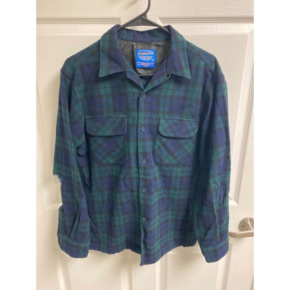 Pendleton Wool Plaid Shirt Jacket Blue Green Men Sz S Virgin Wool *Please Read*
